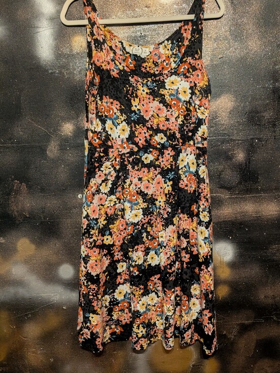 Maurices Dresses & Skirts - Maurices Black Mini Dress with Coral, White & Blue Floral Print